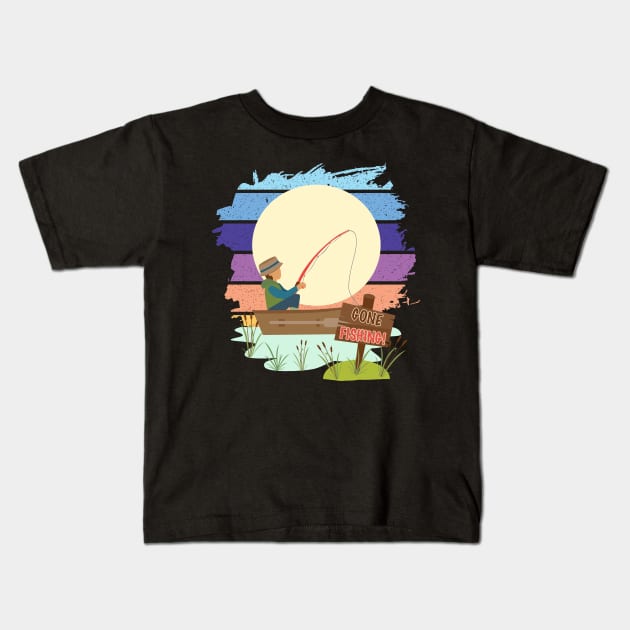 Gone Fishing Kids T-Shirt by Athikan